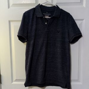American Eagle Outfitters Men's Dark Gray / Blue Polo Shirt
